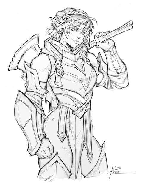 B&amp;W sketch half-body