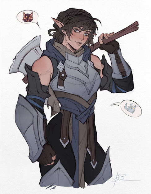 Colored sketch half-body