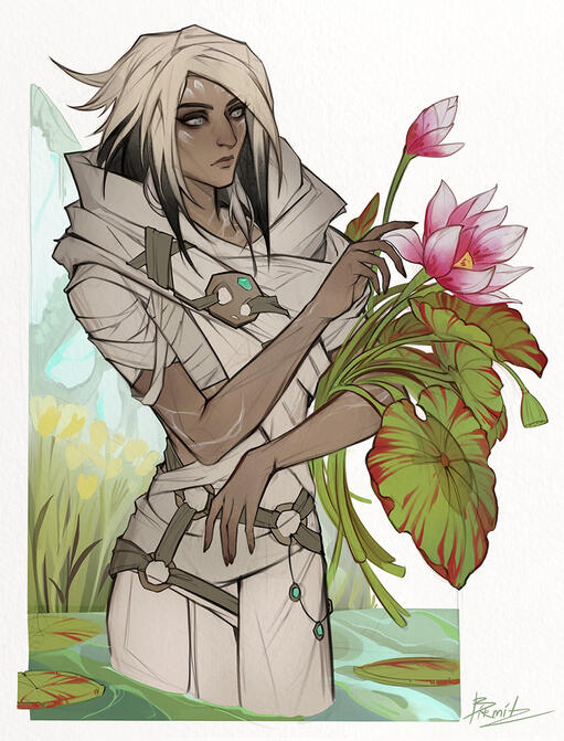 Colored sketch half-body (with bg details)